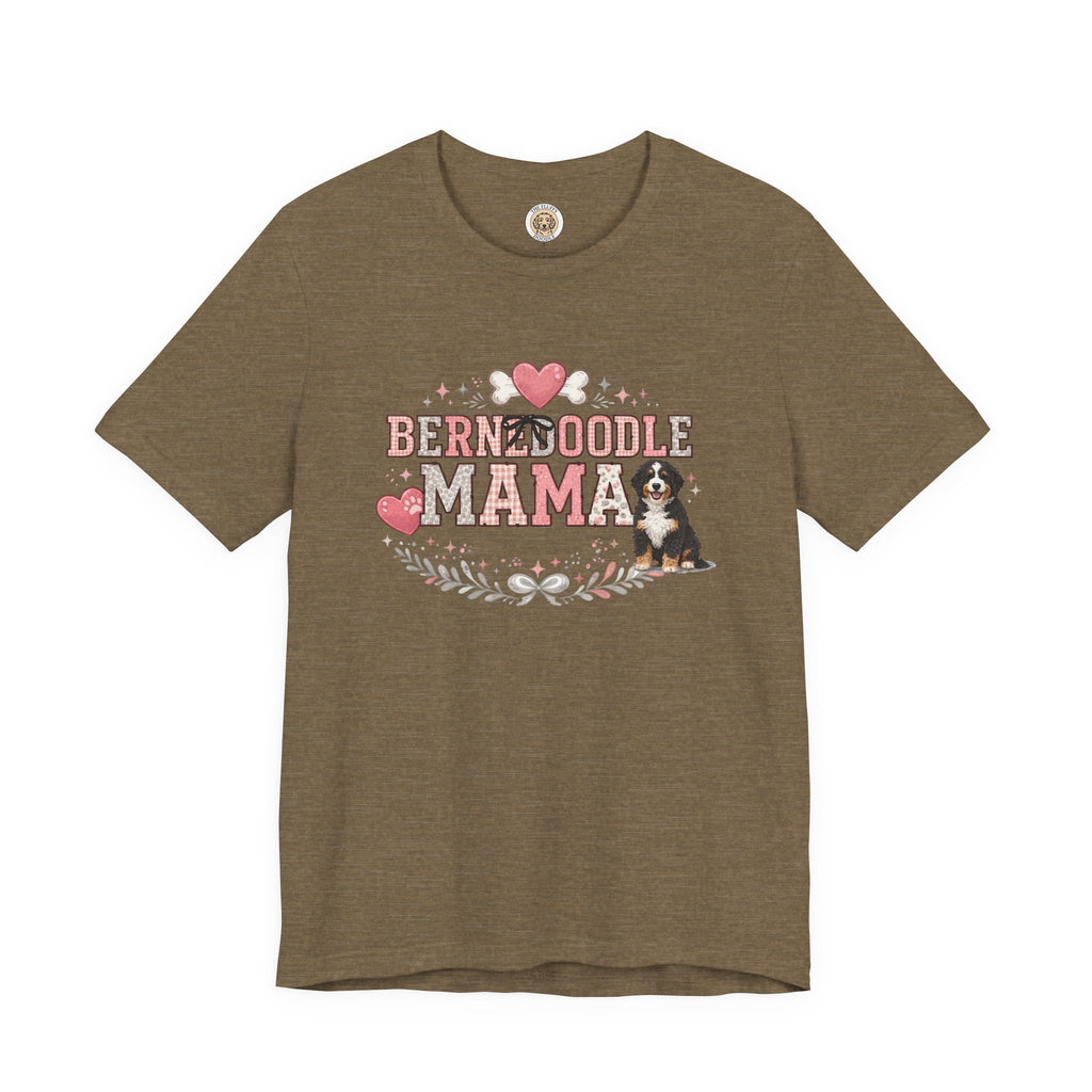 Bernedoodle Mama Heart Dog Bone Crest Vintage Floral Crown T-Shirt
