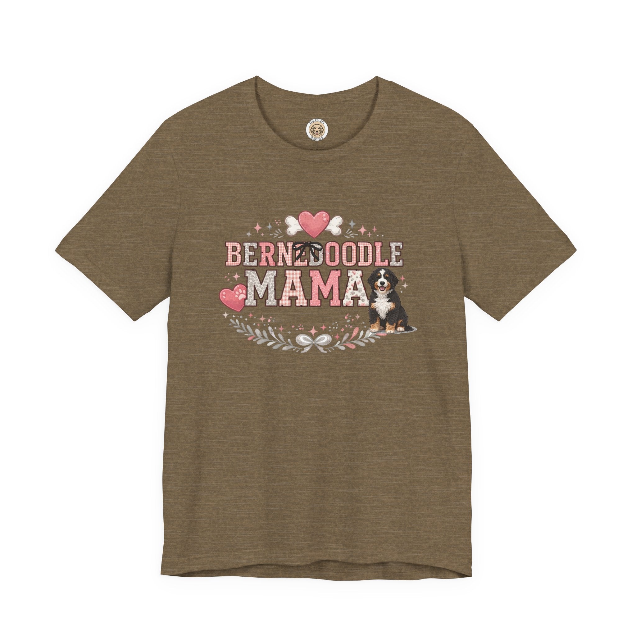 Bernedoodle Mama Heart Dog Bone Crest Vintage Floral Crown T-Shirt