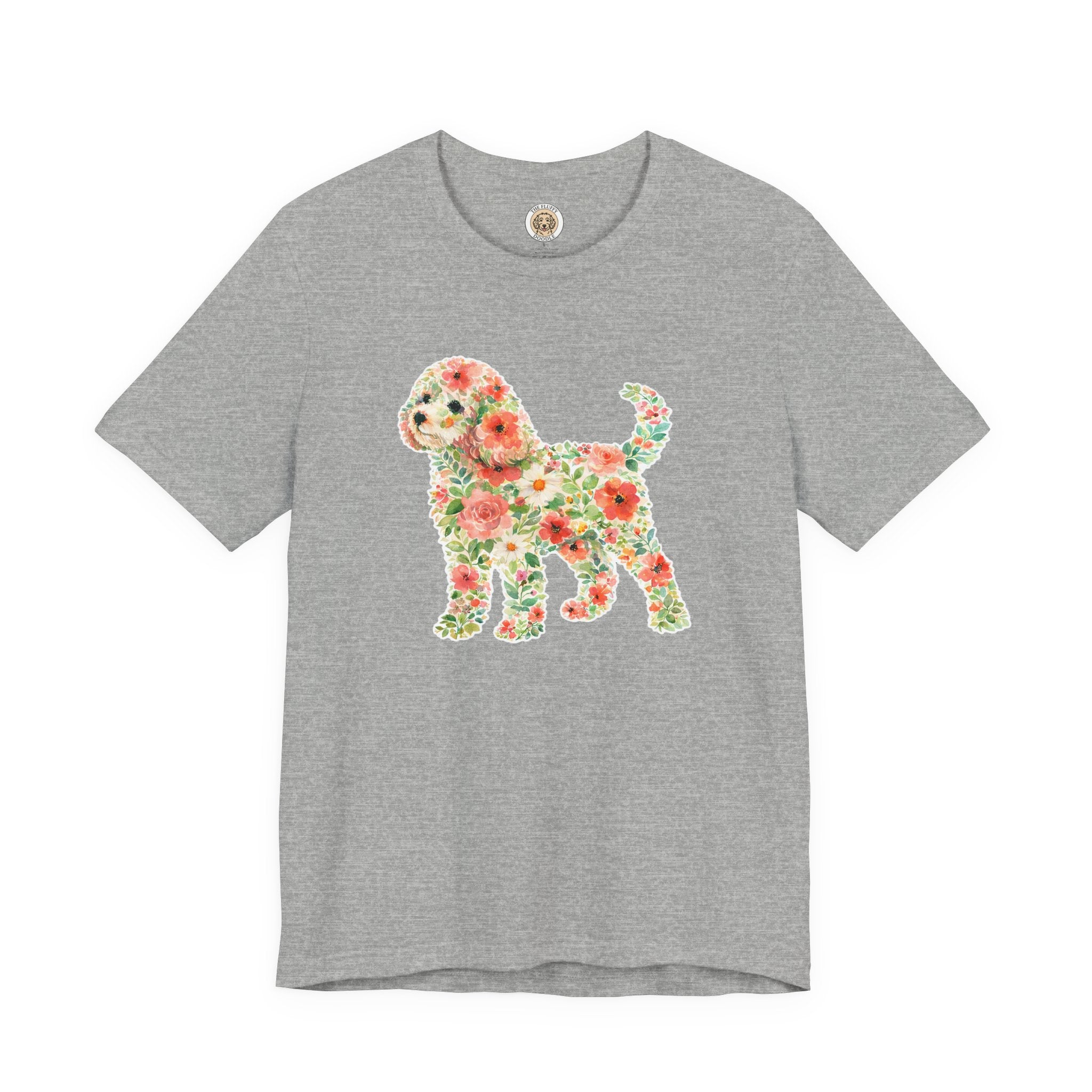 Cavapoo Floral Silhouette Dog Art Tee with Vibrant Watercolor Flowers