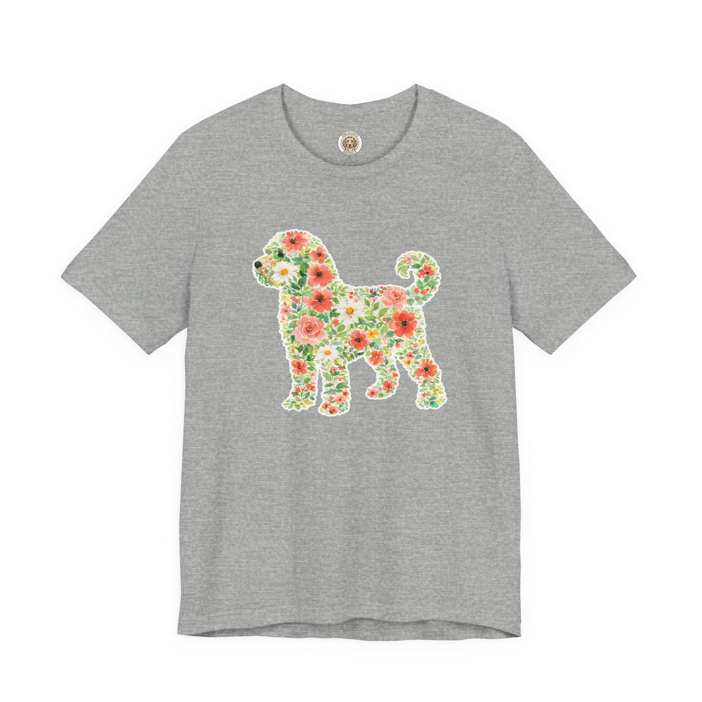 Schnoodle Floral Silhouette Design Dog Puppy Flowers Spring Summer Tee