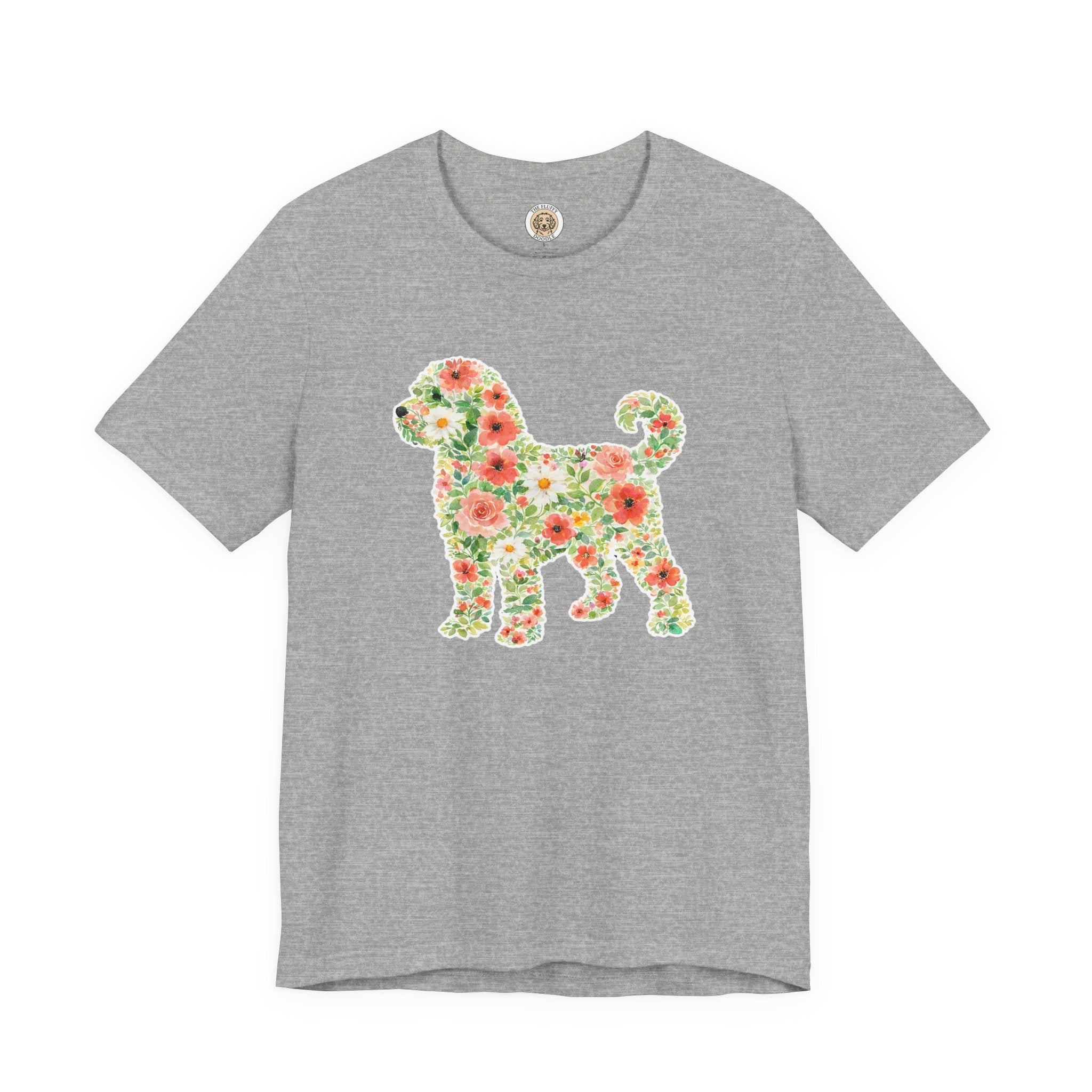Schnoodle Floral Silhouette Design Dog Puppy Flowers Spring Summer Tee