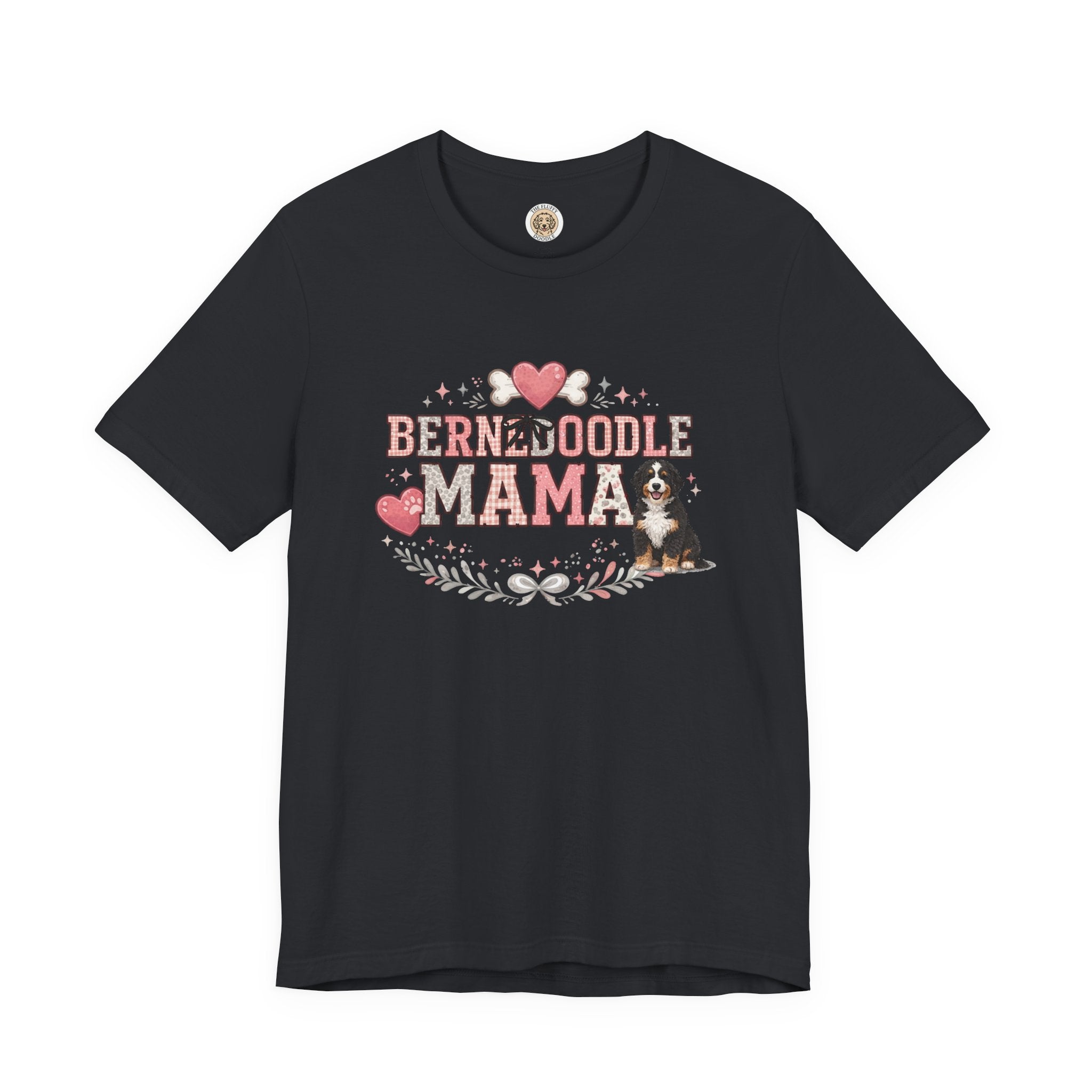 Bernedoodle Mama Heart Dog Bone Crest Vintage Floral Crown T-Shirt
