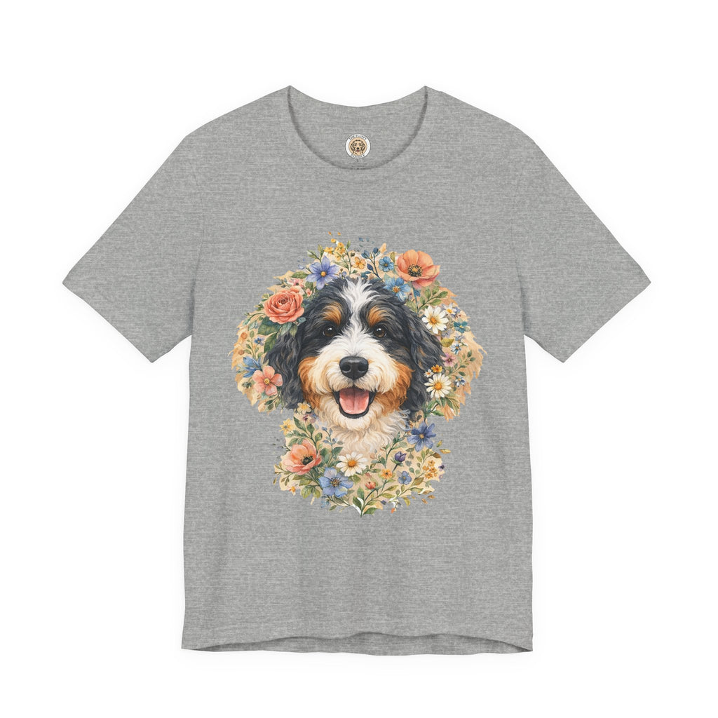 Bernedoodle Floral Crown Portrait T-Shirt - Adorable Dog Lover Gift