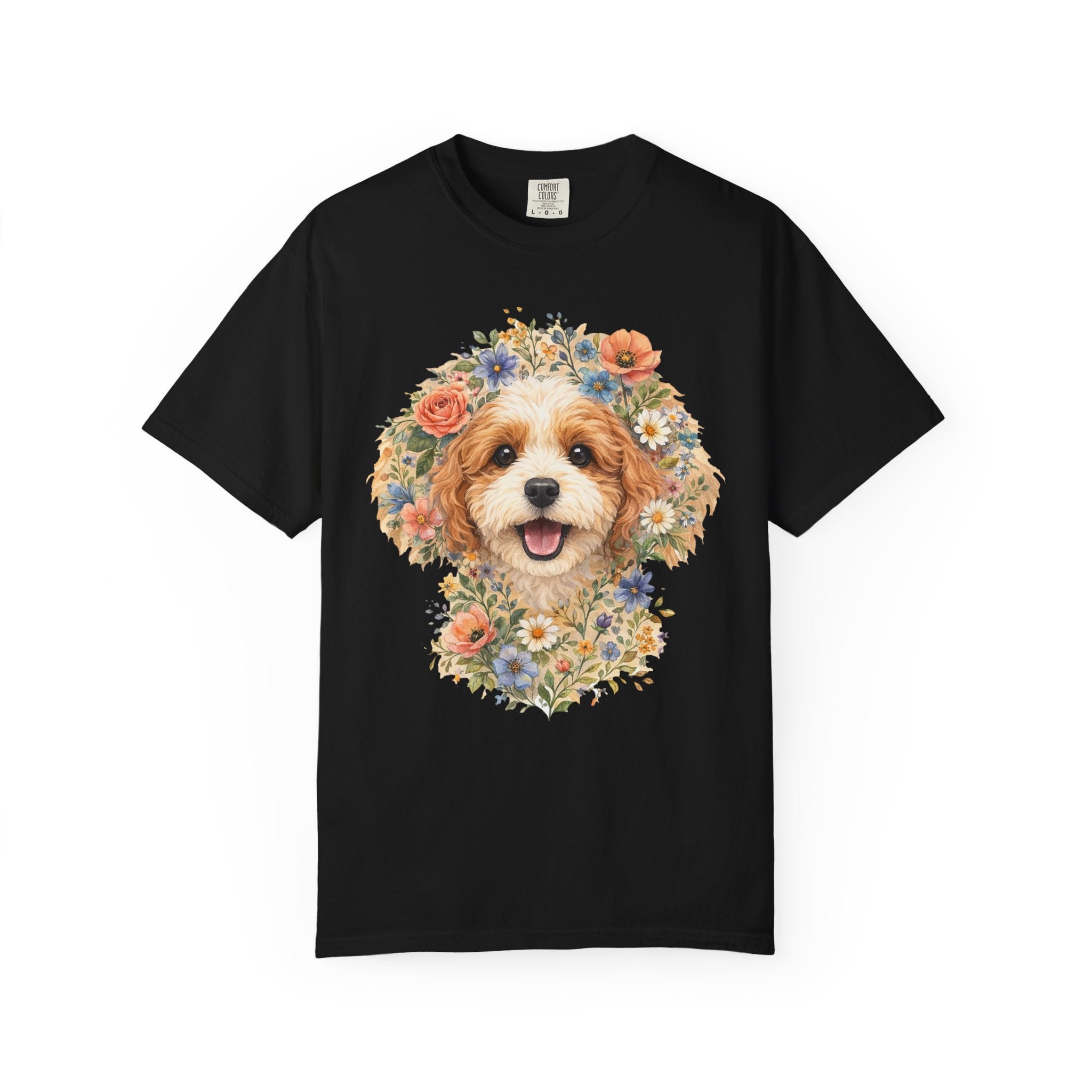Comfort Colors Cavapoo Floral Face T-Shirt - Watercolor Dog & Flower