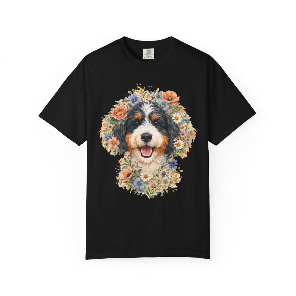 Comfort Colors Bernedoodle Floral Crown Portrait Dog Lover Gift Tee