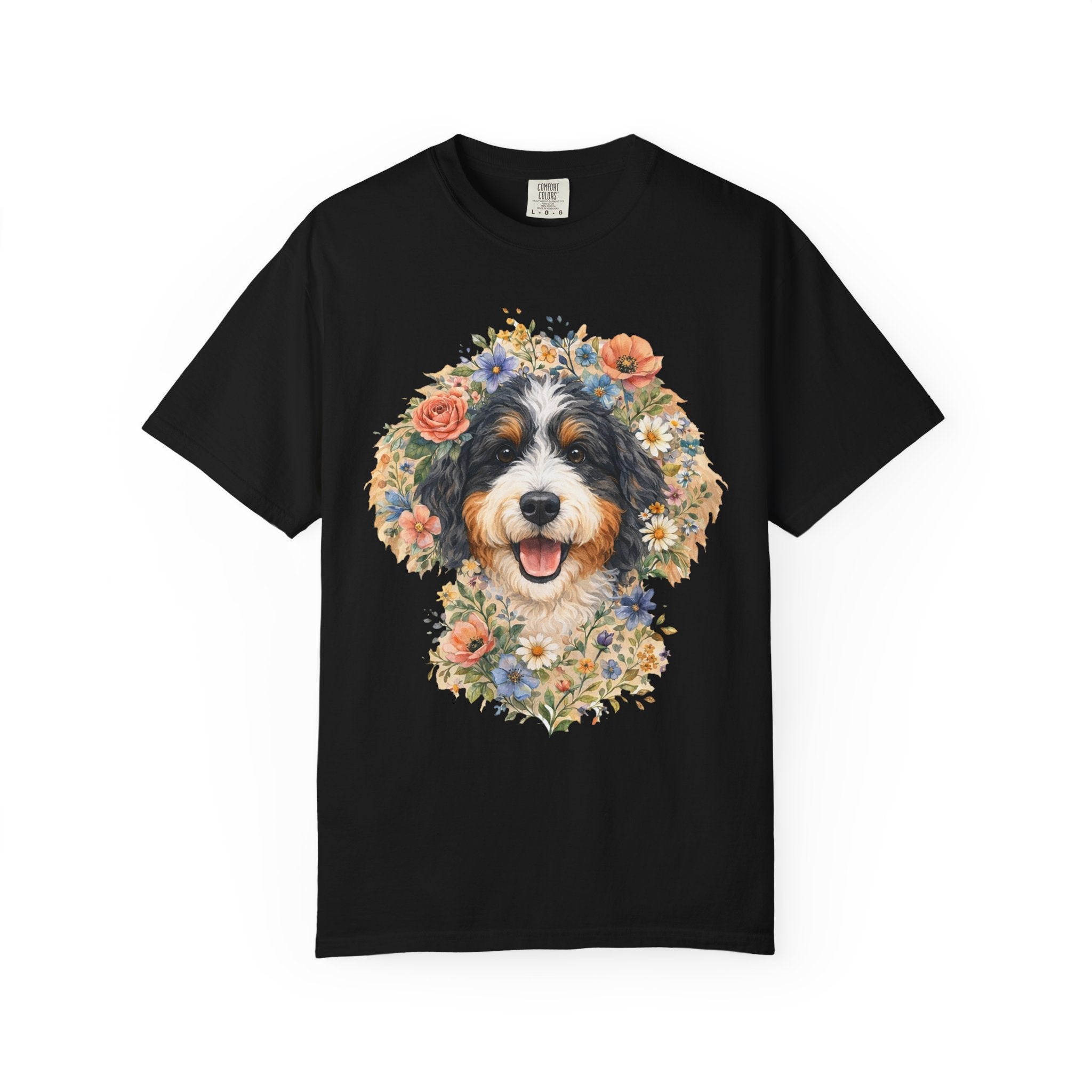 Comfort Colors Bernedoodle Floral Crown Portrait Dog Lover Gift Tee