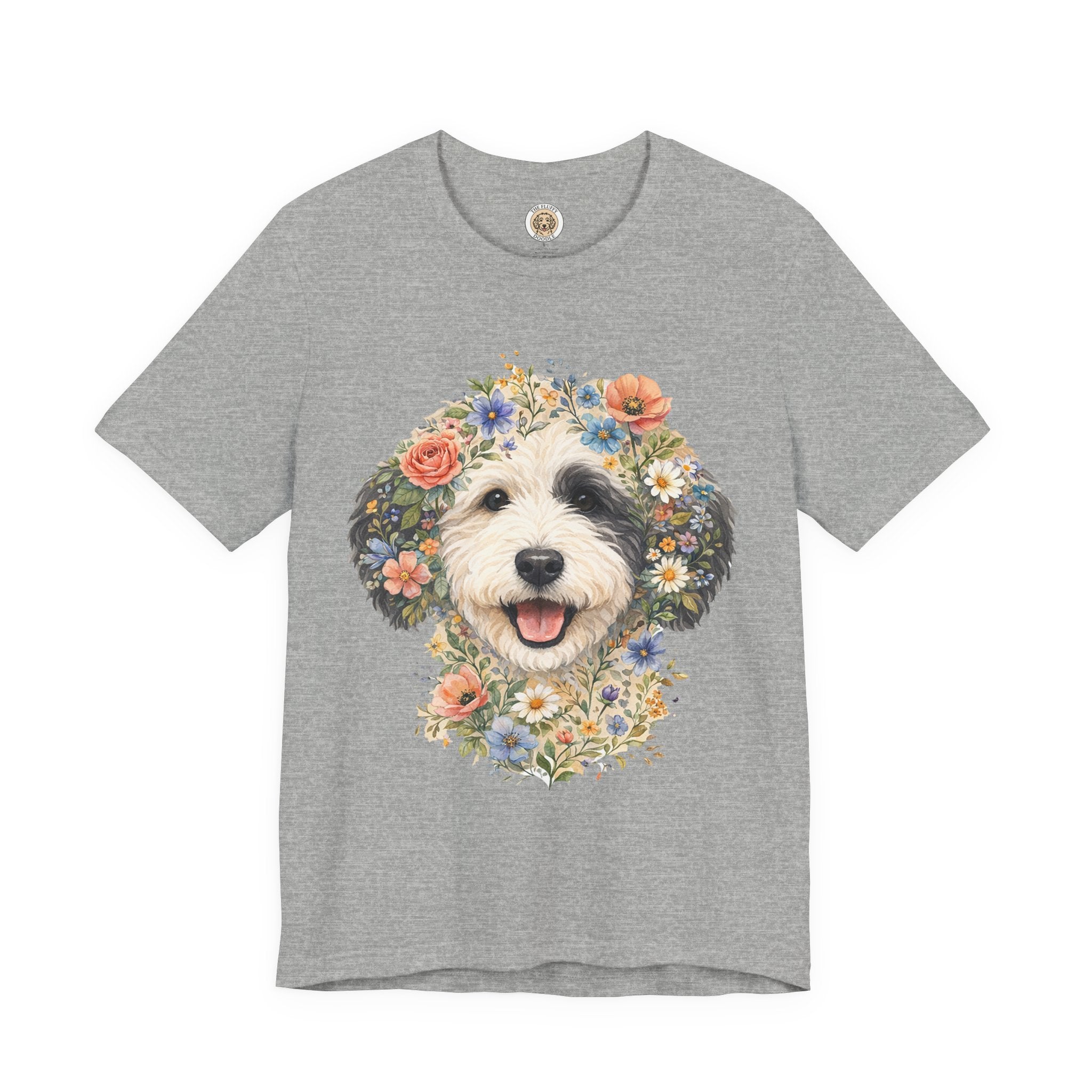Sheepadoodle Floral Face Dog Portrait Watercolor Art Print Gift