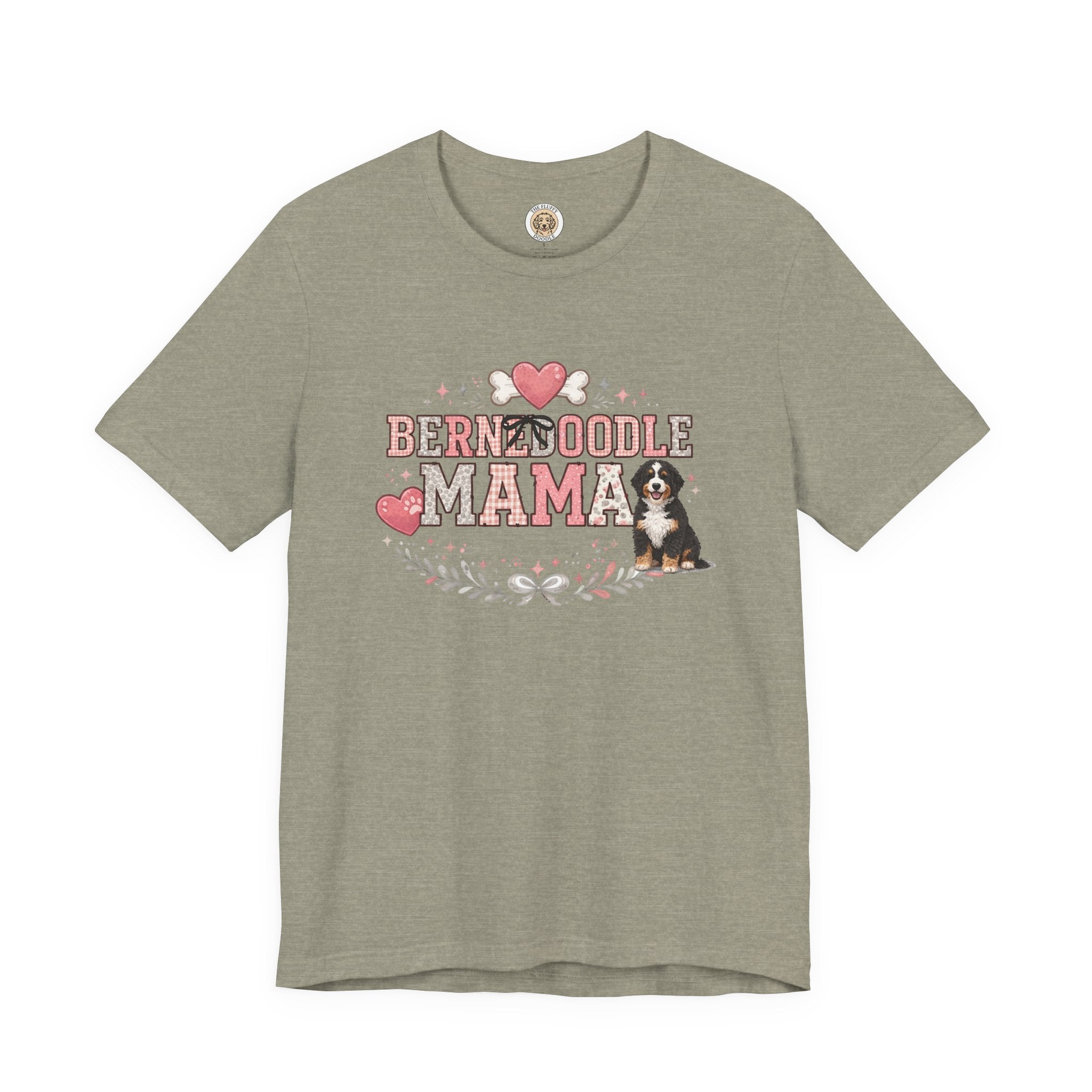 Bernedoodle Mama Heart Dog Bone Crest Vintage Floral Crown T-Shirt