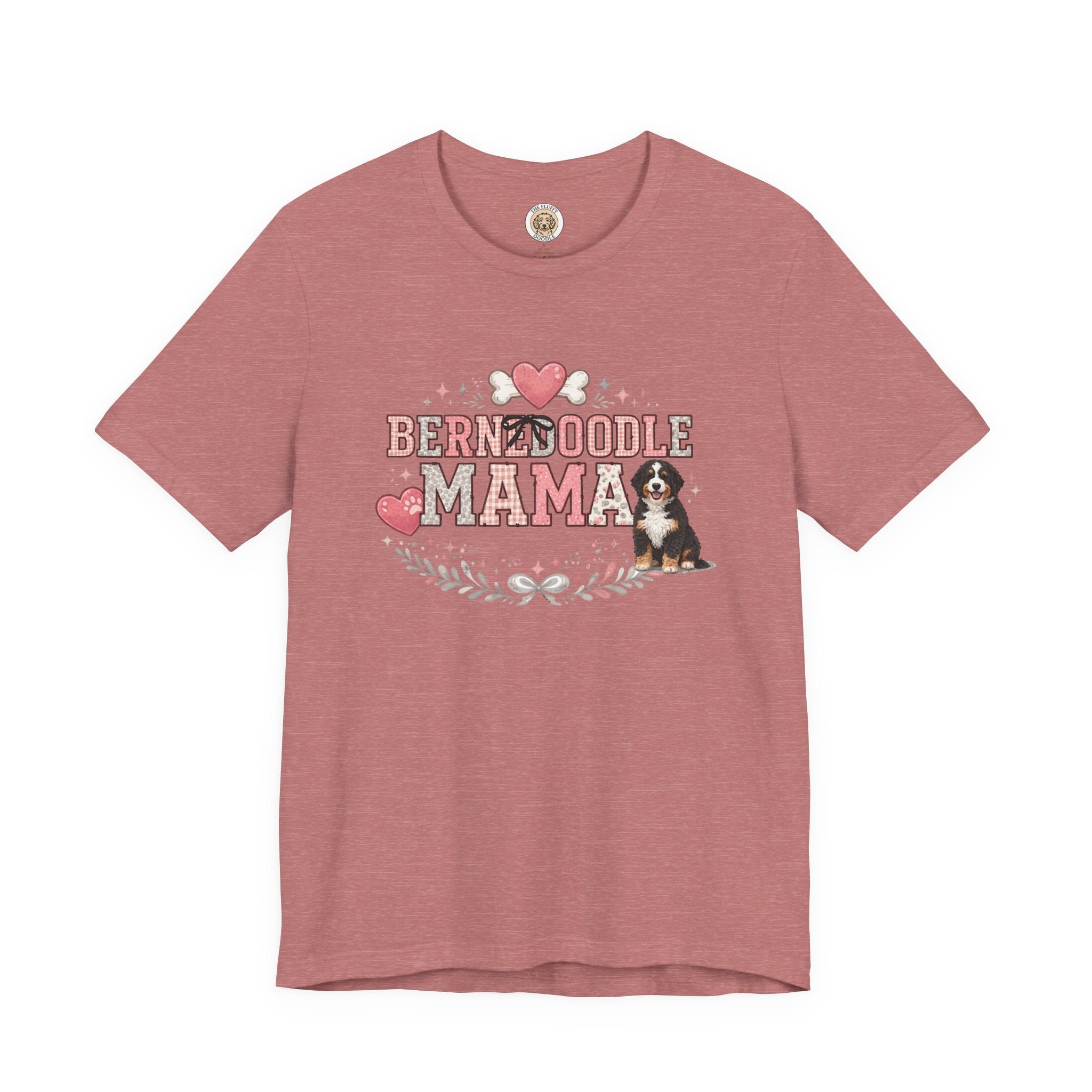 Bernedoodle Mama Heart Dog Bone Crest Vintage Floral Crown T-Shirt