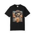 Brown Hair Schnoodle Dog Drinking Iced Coffee Trendy Coffee Lover Tee