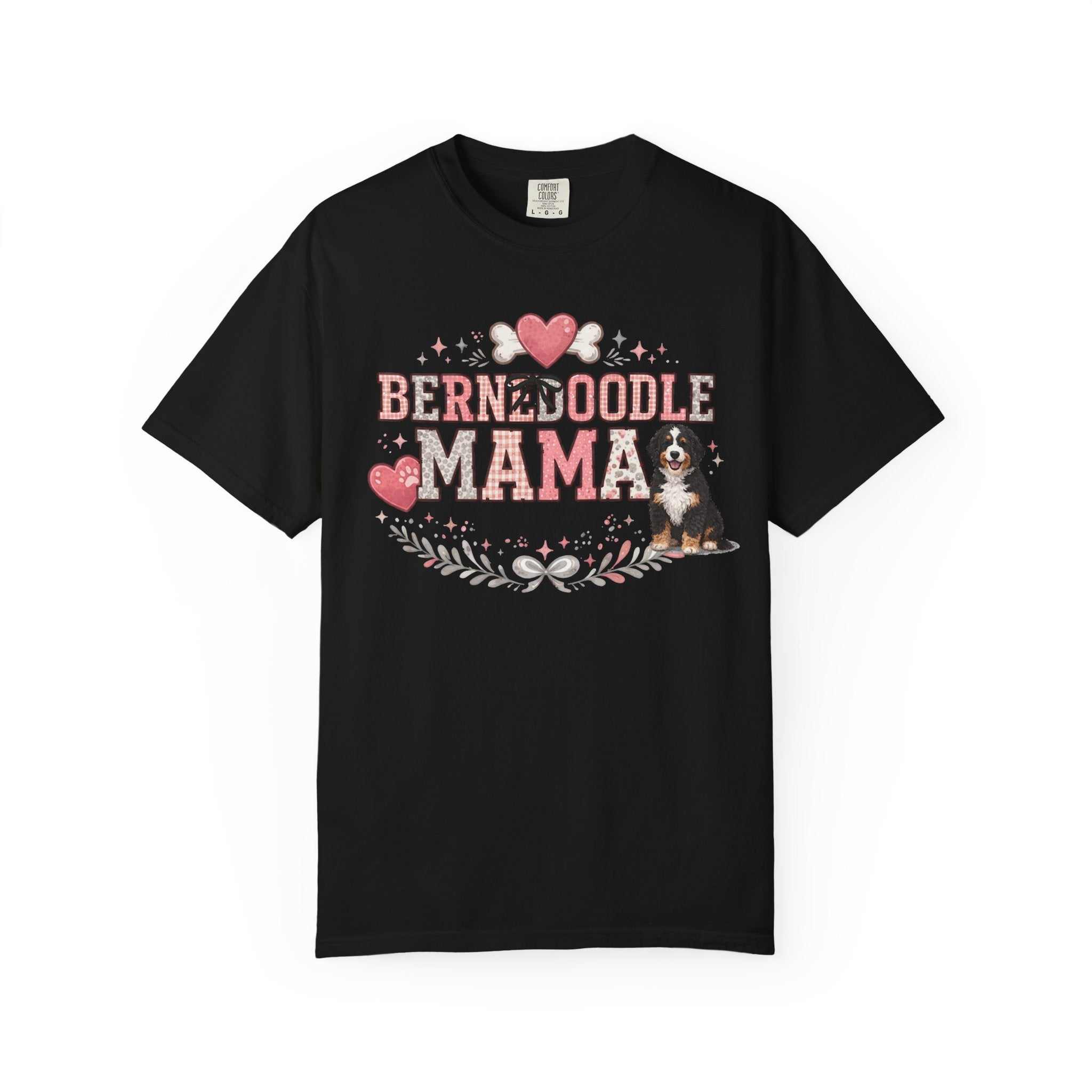 Bernedoodle Mama Heart Dog Bone Crest Floral Crown Dog Mom Tee