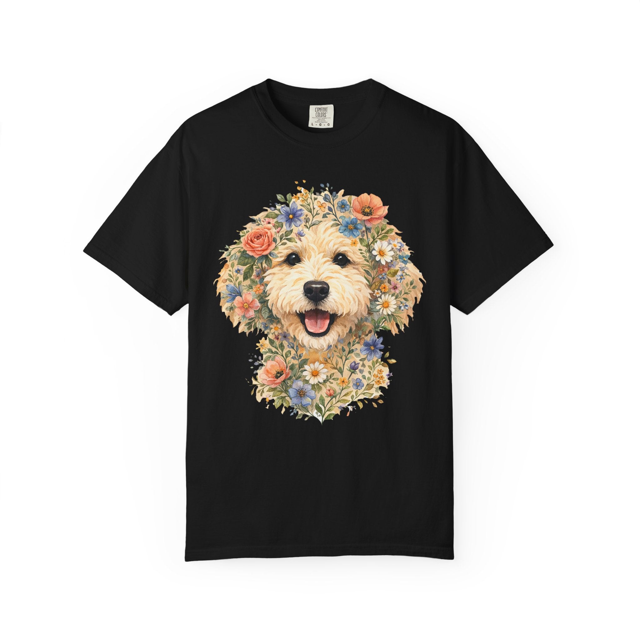 Comfort Colors Golden Doodle Floral Watercolor Dog Illustration Tee