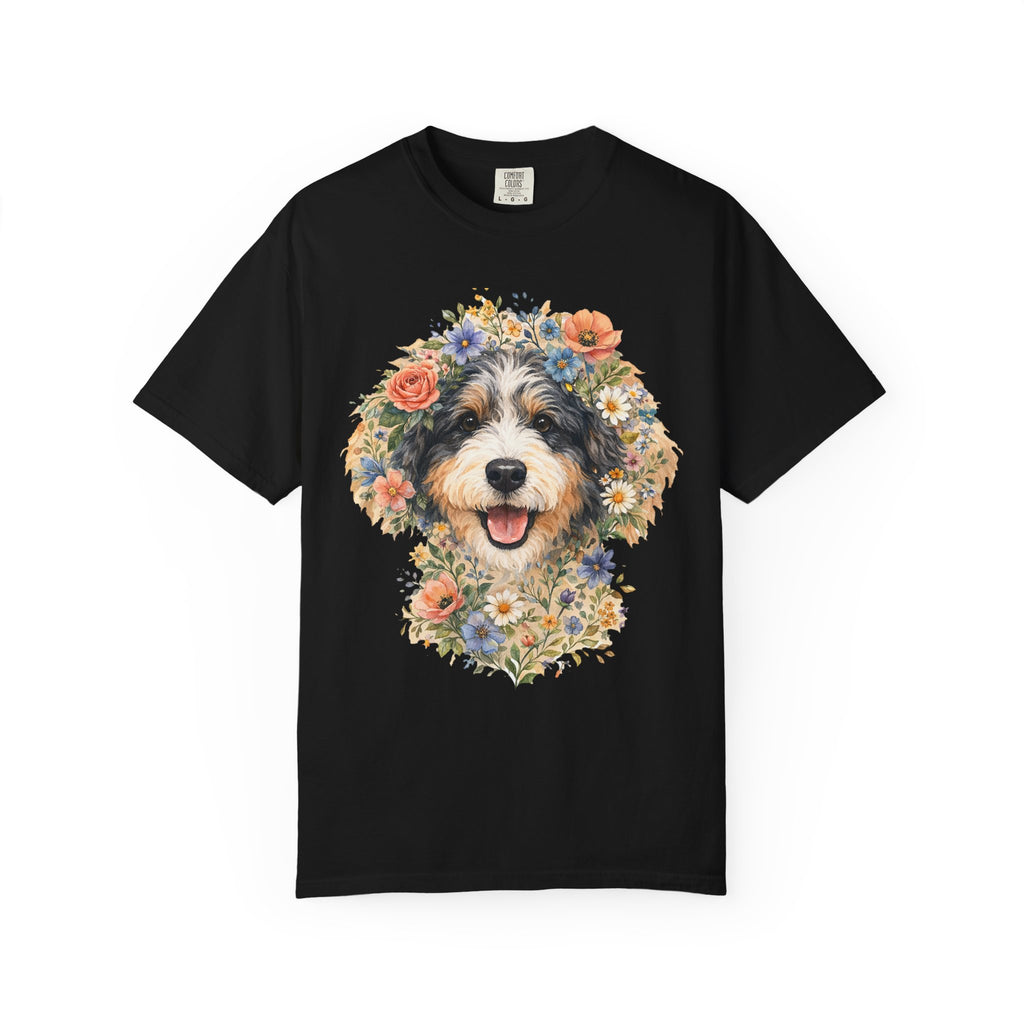 Aussiedoodle Floral Portrait Dog Lover Gift Watercolor Pet Art Tee