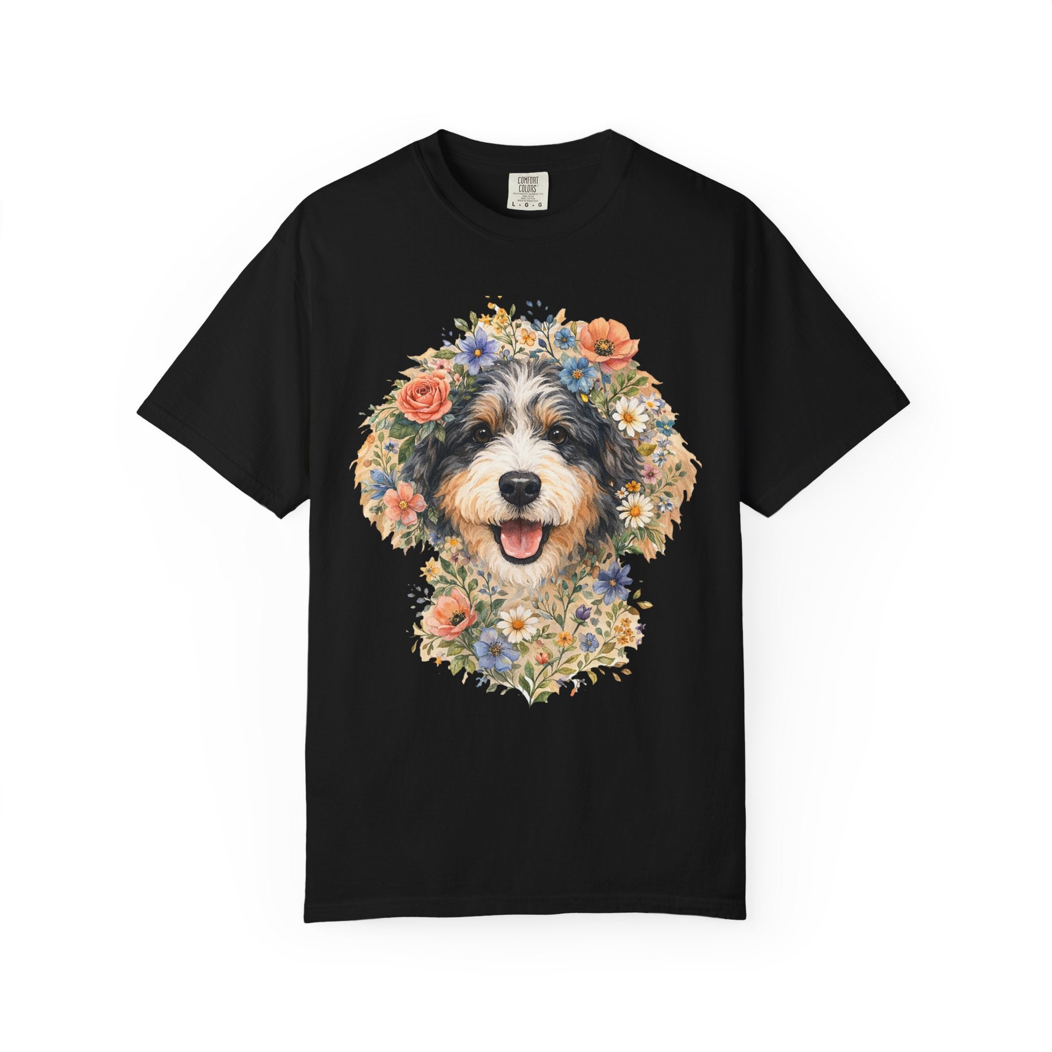 Aussiedoodle Floral Portrait Dog Lover Gift Watercolor Pet Art Tee