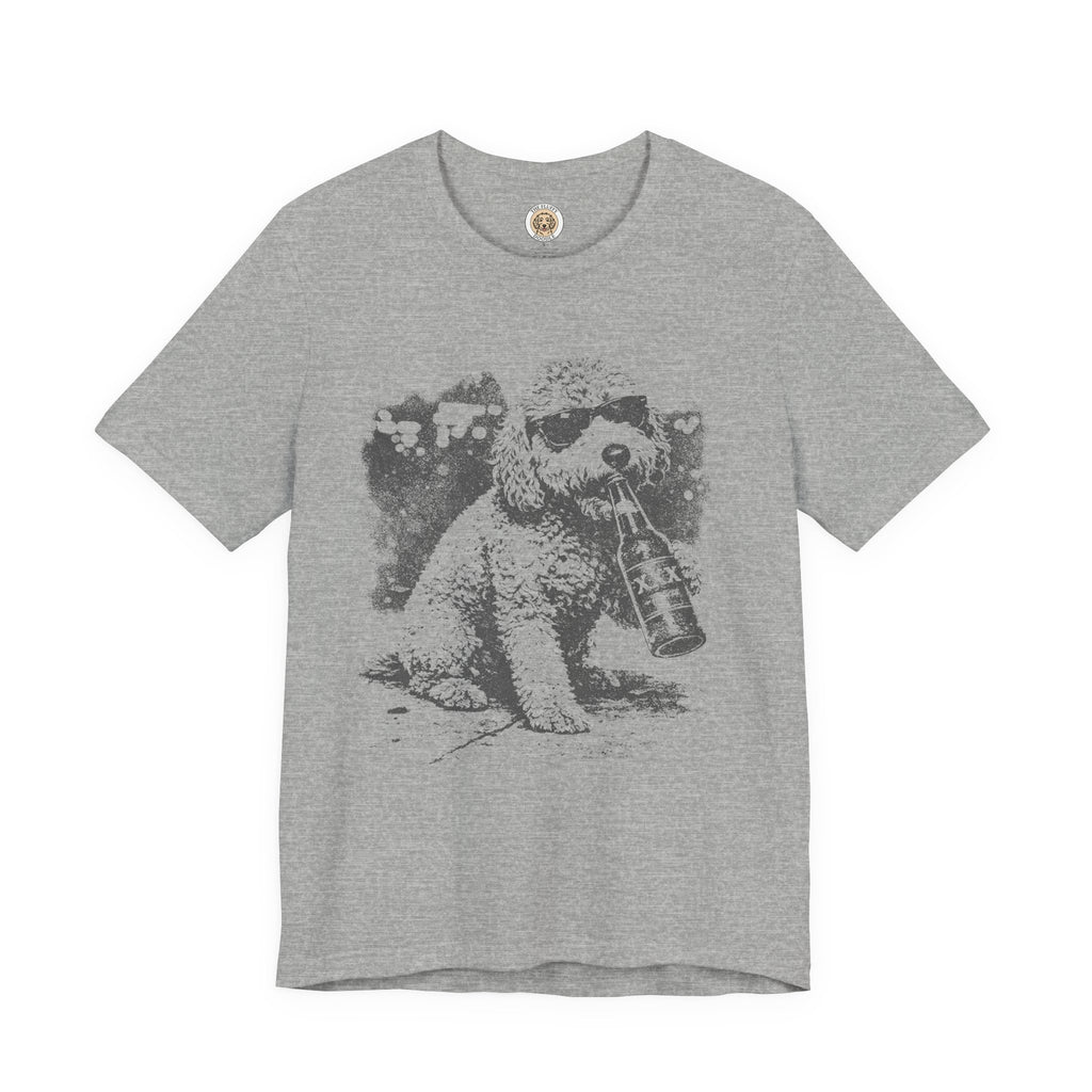 Golden Doodle Drinking Beer Funny Dog T-Shirt with Sunglasses