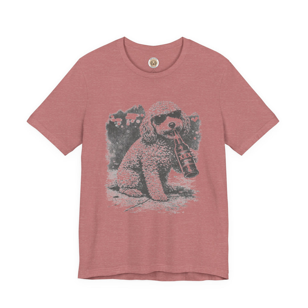 Funny Cavapoo Drinking Beer Dog Tee with Sunglasses & Beer Bottle