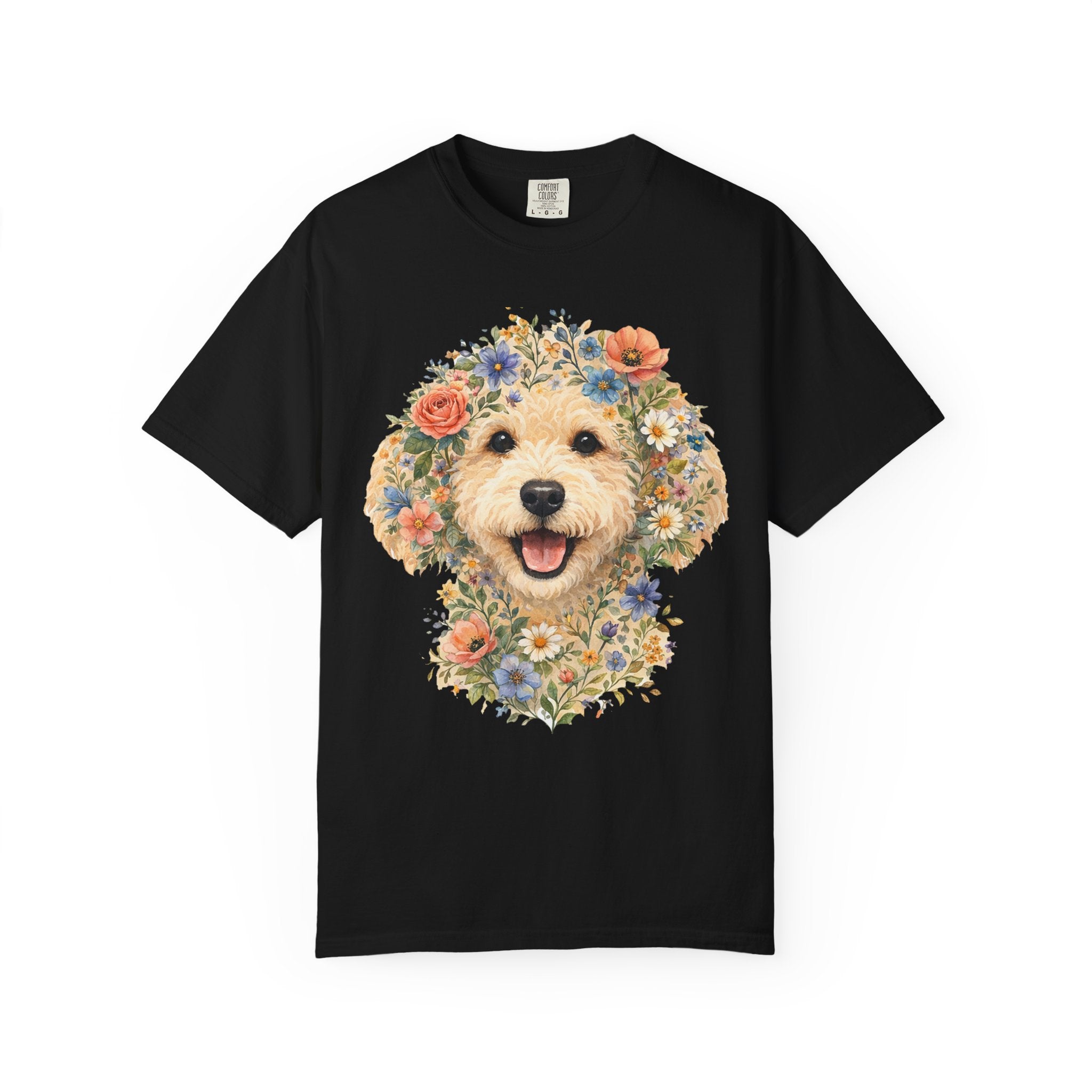 Comfort Colors Labradoodle Floral Face Dog Portrait Watercolor Art Tee