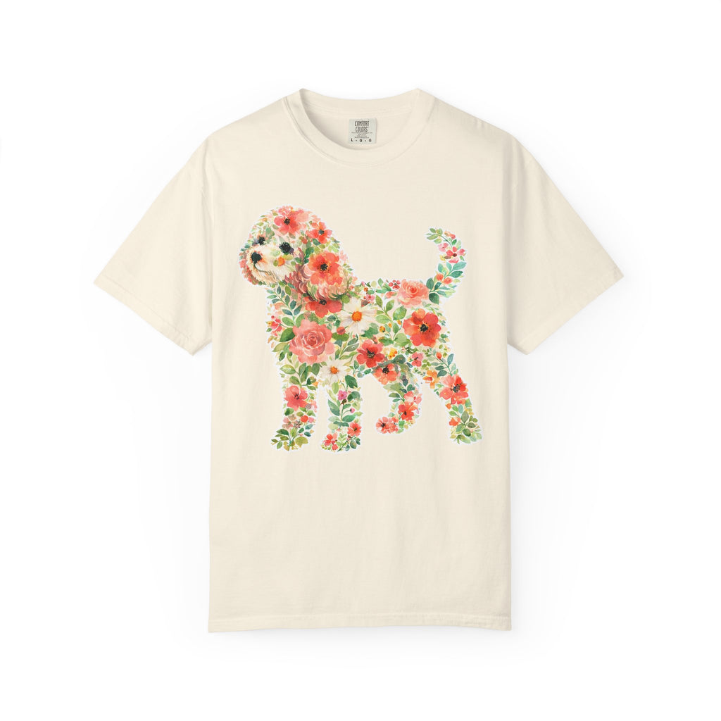 Cavapoo Floral Silhouette Dog Lover Tee Comfort Colors Apparel Gift
