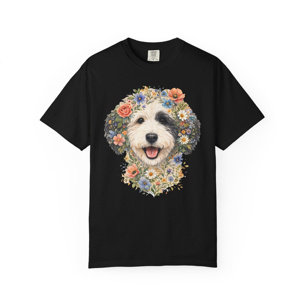 Sheepadoodle Floral Face Watercolor Dog Portrait Comfort Colors Tee
